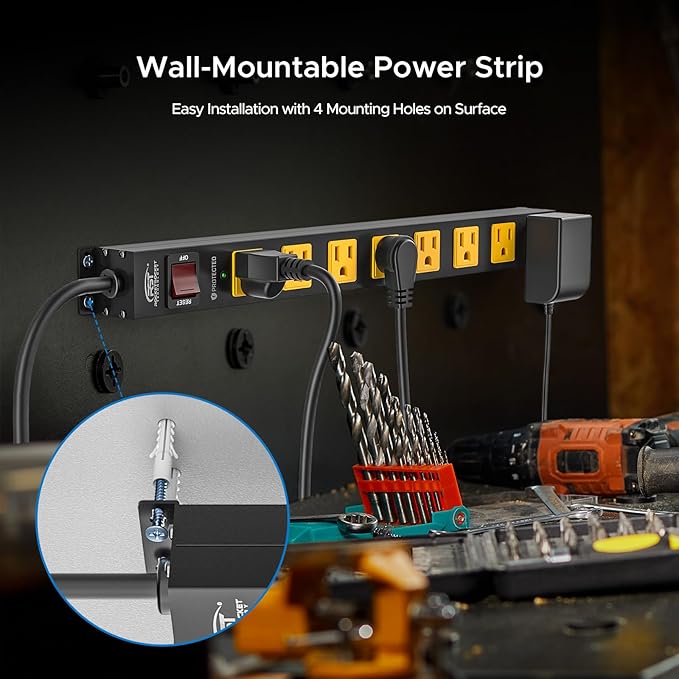 CRST 8 Outlet Metal Long Power Strip, Heavy Duty Surge Protector 2100J - Image 5