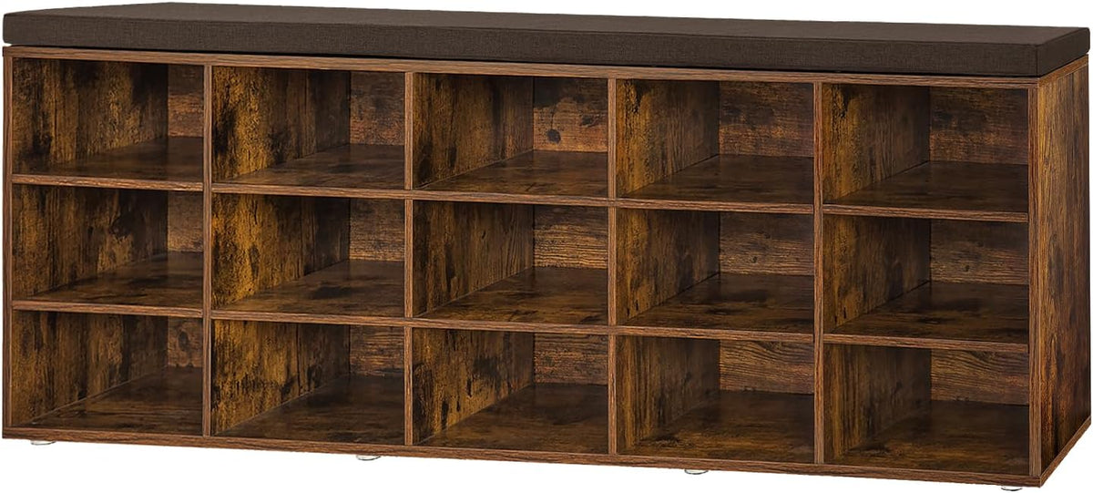 dinzi lvj shoe storage bench with cushion, 15-cubby, main product view