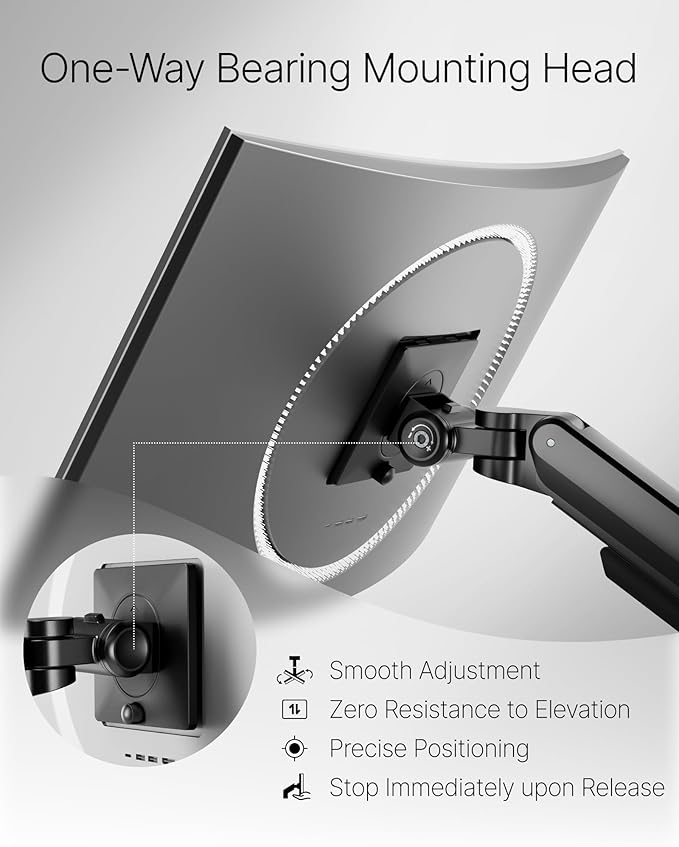 monTEK Deluxe Monitor Arm up to 40 Inch Holds 26.4 lbs Curved Screens Aluminum - Image 8
