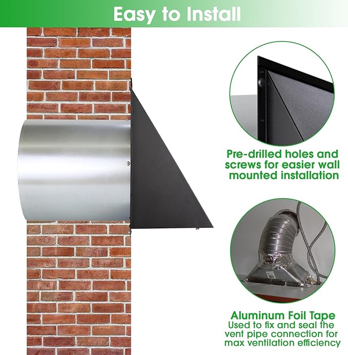 8 inch Hooded Wall Vent with Screen and Damper, Wall Vent Cover Exhaust Vent - Image 6
