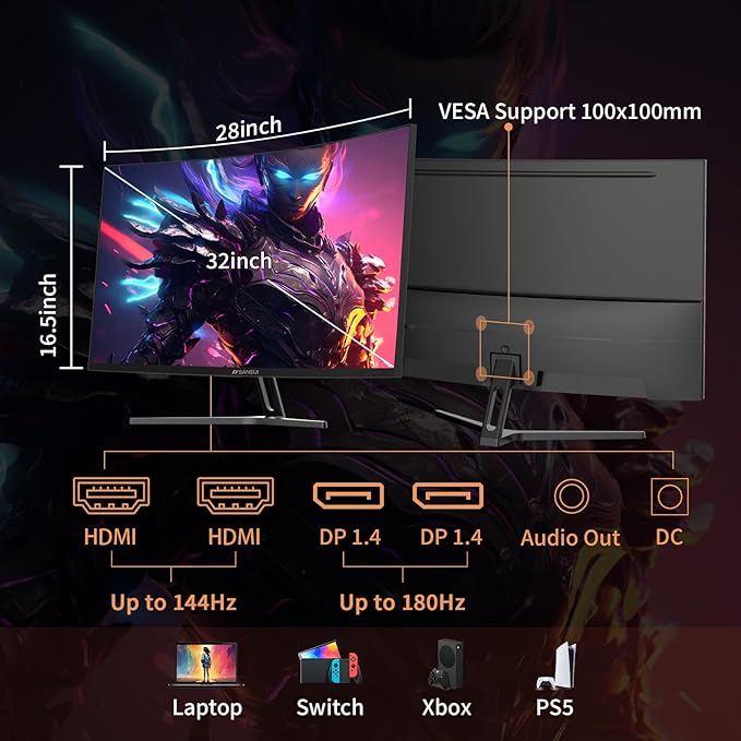 SANSUI 32-Inch Curved Gaming Monitor WQHD 2560 x 1440 180Hz Curved 1500R -Fast - Image 4