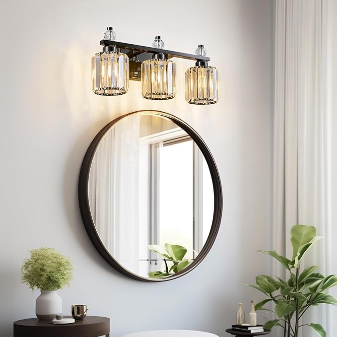 FDPBY Bathroom Vanity Lights 3-Light Plating Black Modern Crystal Vanity Light - Image 6