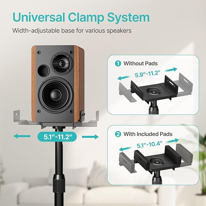 Pegzone Height-Adjustable Speaker Stands Pair, 11LBS Capacity, Height - Image 3