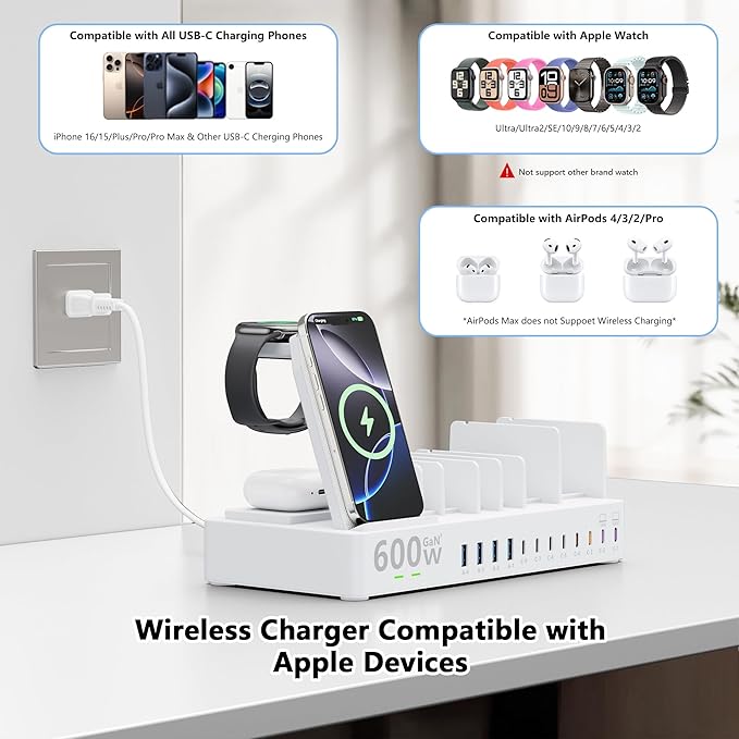 600w Charging Station for Multiple Devices, 15 in 1 Wireless Charger - Image 5