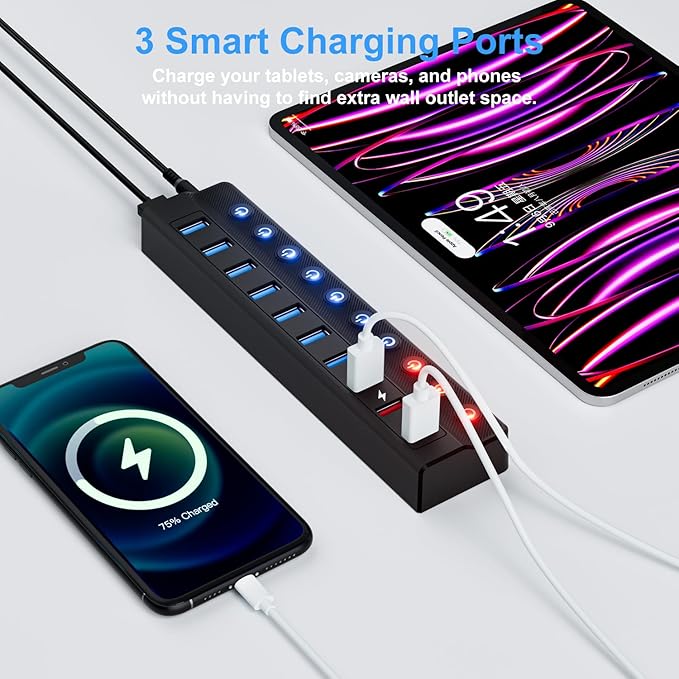 ONFINIO Powered USB Hub, 10-Port USB Splitter Hub - Image 4