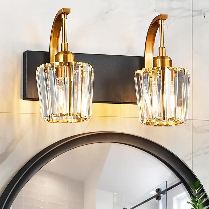 FDPBY Modern Bathroom Vanity Light, 2-Light Black Gold Wall Sconce by FDPBY