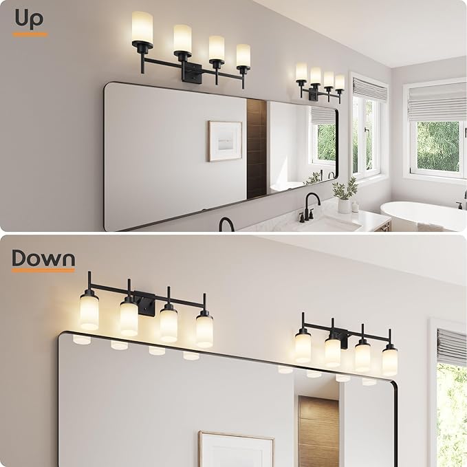 AONEON Wall Light Fixtures 4-Light Over Mirror, Matte Black Vanity Lights - Image 4