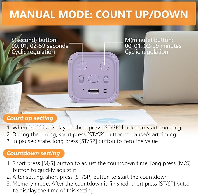 GuDoQi Multi-Function Cube Timer, 5/10/30/60 Min & Custom Count Down, Included - Image 4