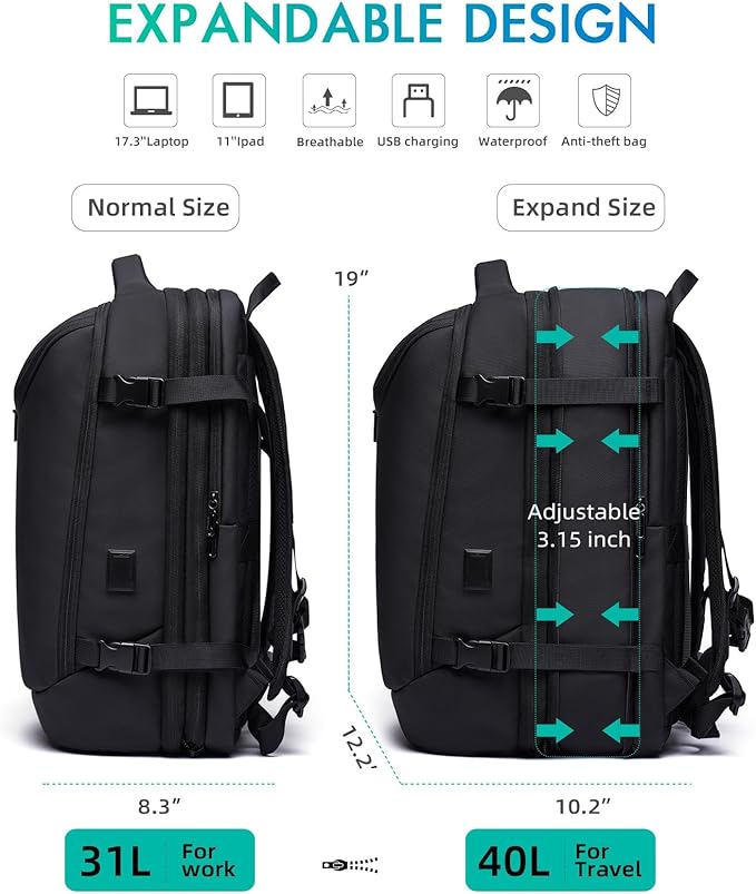 Carry on Backpack for Women Men 40L Flight Approved Travel Backpack Fit 17 Inch - Image 5
