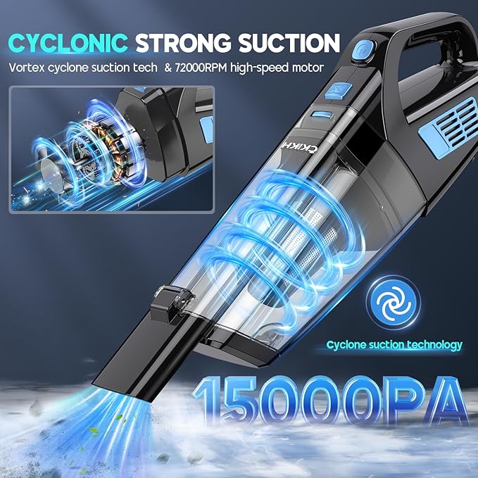 CKIKH Handheld Vacuum Cordless, 15000PA Strong Suction Hand Held Car Vacuum - Image 2