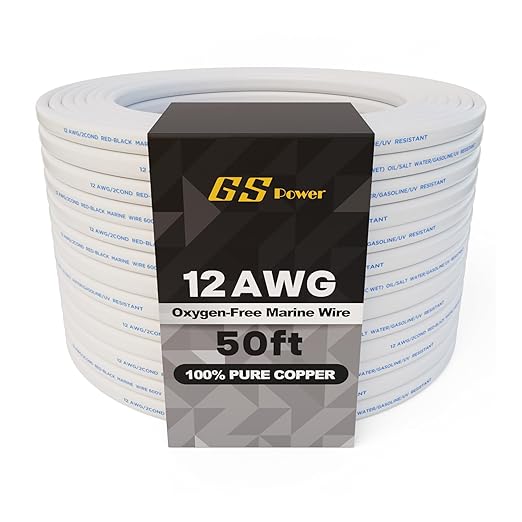 GS Power 50 Ft Duplex Marine Wire, 12 Gauge Wire, Oxygen-Free Tinned Copper 12 by GSPower
