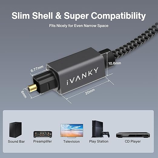 IVANKY Optical Audio Cable, 10ft Toslink Fiber Optic Cord, S/PDIF Digital - Image 7