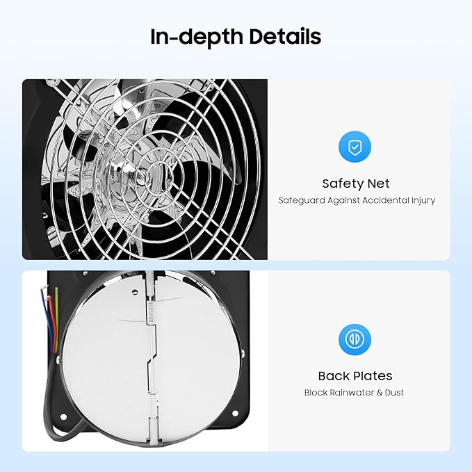 XUFOPLY 6 Inch Exhaust Fan, 110V 40W Wall Mounted Vent Fans 2600RPM Kitchen - Image 6