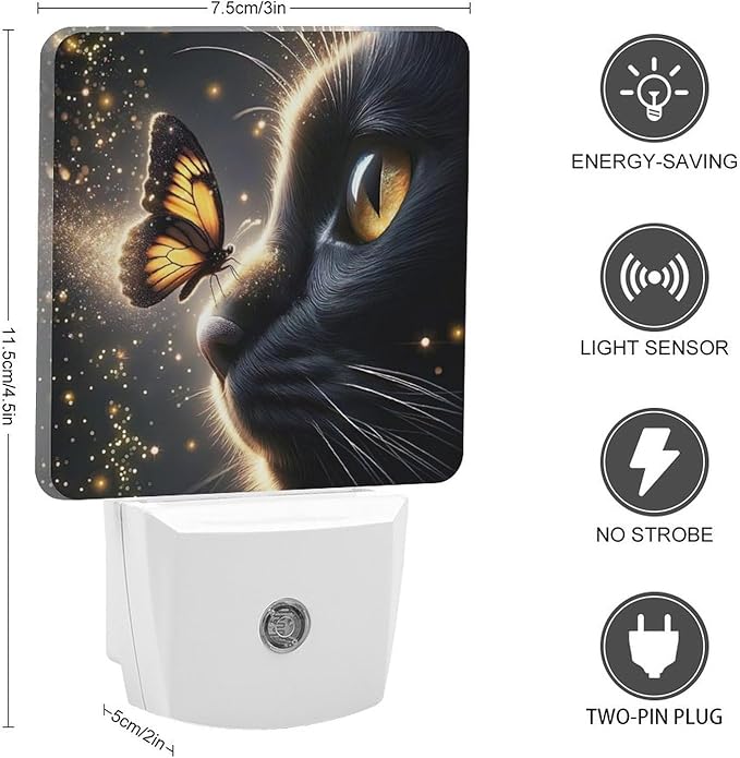 YKJAHSD Cat Butterfly Night Light, Plug into Wall Decor Nightlights - Image 2