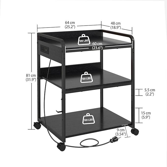 Livofloral Printer Stands with Charging Station, 25.2 x 18.9 Inch Large Printer - Image 2