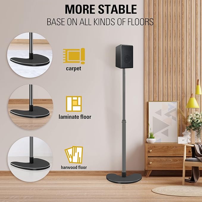Mounting Dream Speaker Stands Pair, Max 39" Height Adjustable, Heavy Duty Base - Image 3