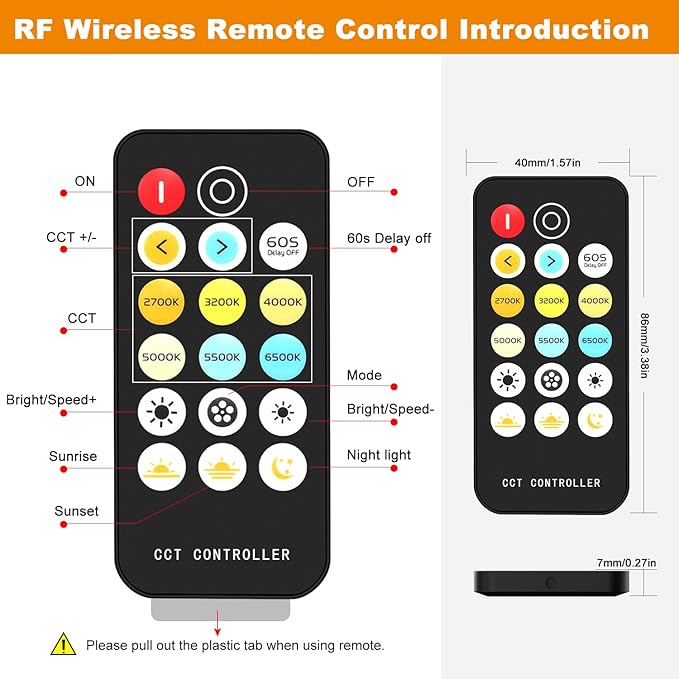 PAUTIX RF Remote Dimmer CCT Tunable COB LED Strip Lights, 17-Key Wireless - Image 2