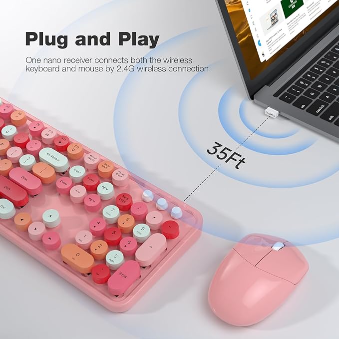 MOFII Wireless Keyboard and Mouse Combo, 2.4GHz Retro Full Size - Image 2