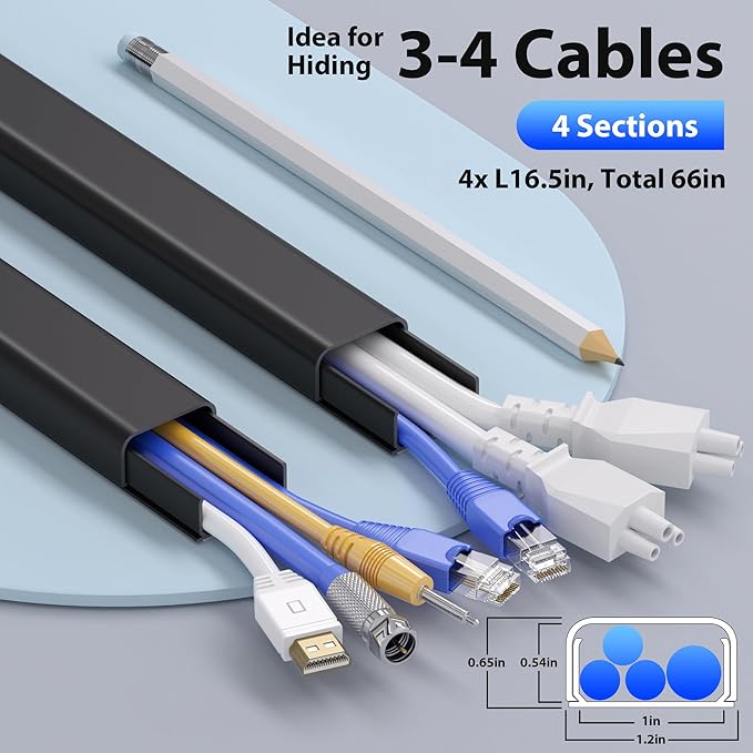 66in Large Wire Hiders for TV on Wall for 3-4 Cords - Image 2