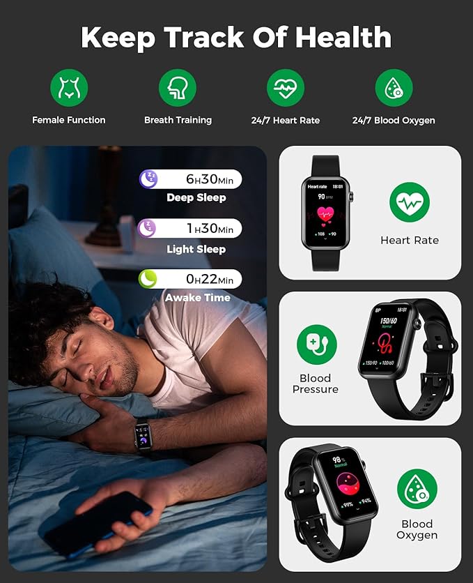 Smart Watch Fitness Tracker, 24/7 Heart Rate Spo2 Blood Pressure Monitor Sleep - Image 3
