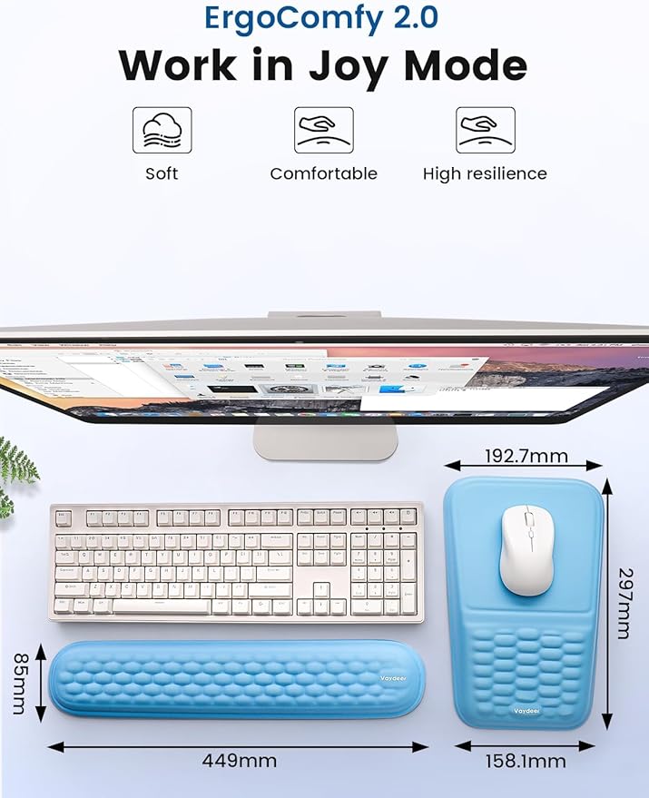 Vaydeer Wrist Rest for Computer Keyboard & Mouse Pad Set – Blue, Ergonomic - Image 6