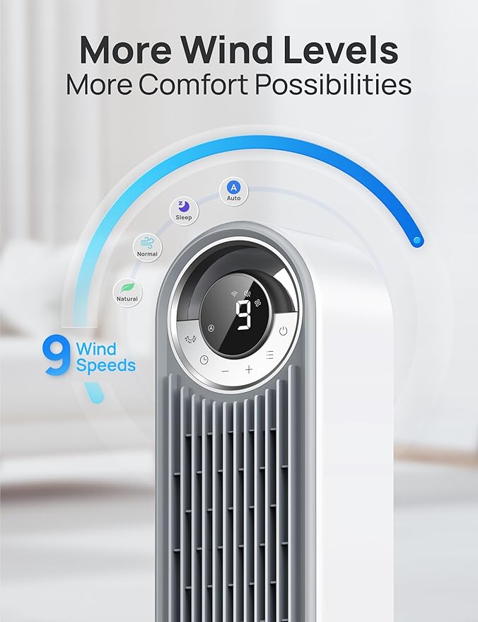 Dreo Tower Fan for Bedroom, Upgrated DC 9 Speeds Ultra-Quiet Floor Fan - Image 4