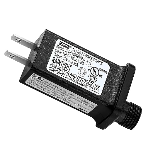 Replacement 12V 0.5A LED Transformer JT-DC120V0500-C Class 2 Power Supply IP44 by Airoads