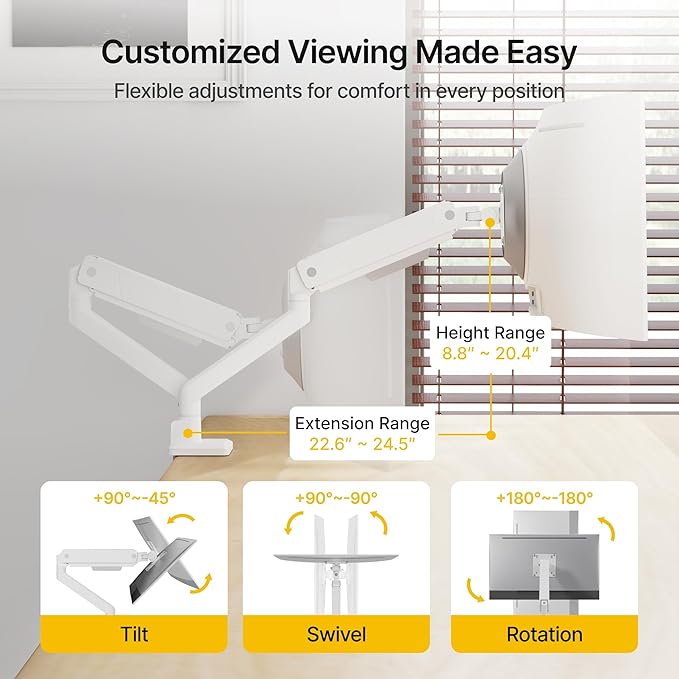 monTEK Single Monitor Arm for Max 45 Inch Ultrawide Screens Adjustable Monitor - Image 2