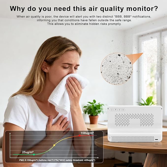 16 in 1 Air Quality Monitor Indoor 7" Display 9 AQI+7 AQI Alerts, Portable Air - Image 7