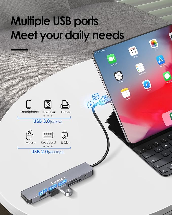 LENTION USB C Hub with 100W Charging, 4K HDMI, Dual Card Reader, USB 3.0 & 2.0 - Image 4