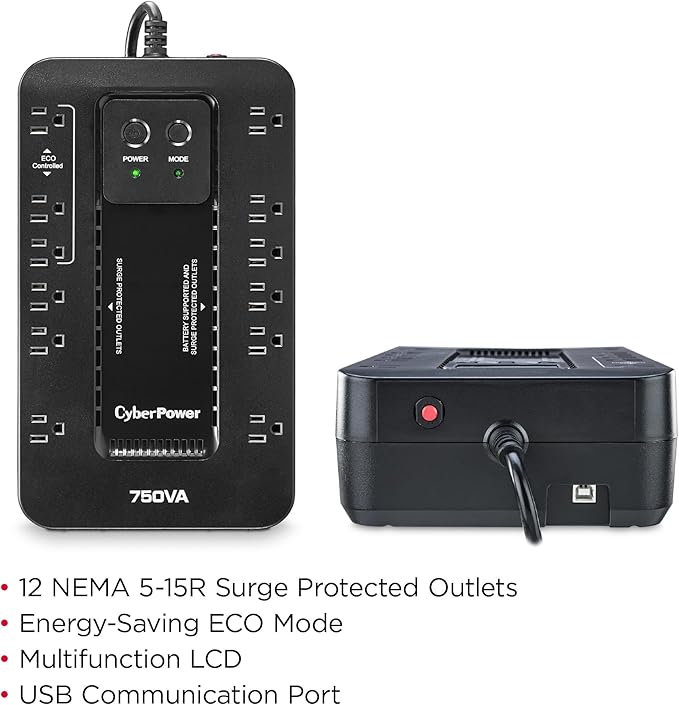 CyberPower EC750G Ecologic Battery Backup & Surge Protector UPS System - Image 4