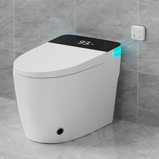Smart Toilet with Elongated Heated Seat, Auto Flush, Manual Soft-Close Seat & by VipbearLiving
