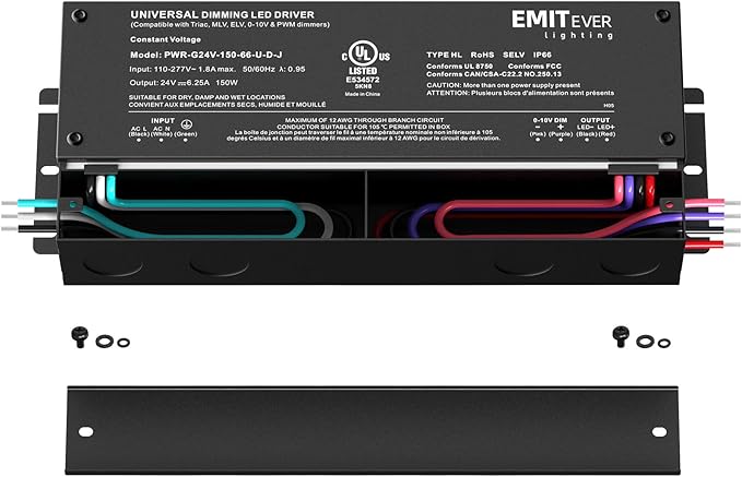 EMITEVER Dimmable Led Driver, 2 Packs 150W AC 110V-277V to DC 24V Transformer - Image 2
