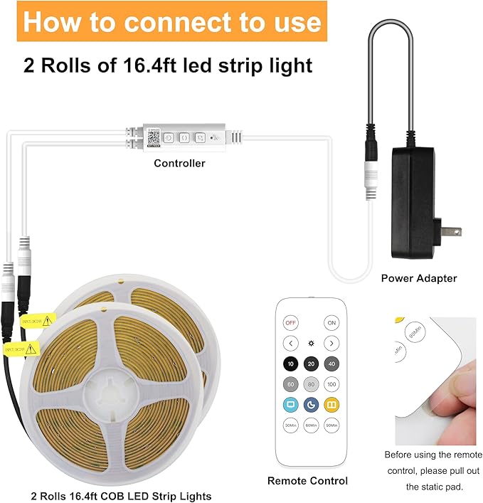 AXMOTUT 32.8ft White COB LED Strip Light, High Bright LED Strips - Image 3