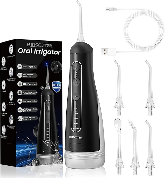 Water Flosser for Teeth with Detachable Washable Tank, 5 Modes Rechargeable by KIDSCOTERHOME