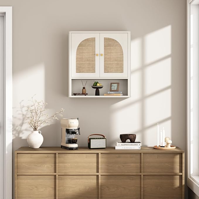 RUSTOWN Rattan Bathroom Wall Cabinet, Over The Toilet Storage Cabinets - Image 6