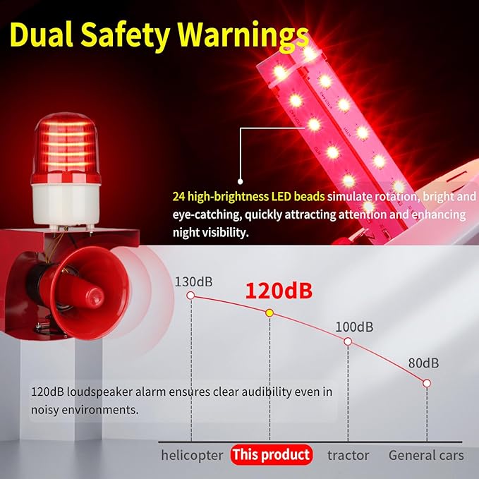 kbaoele AC110V Industrial Siren Alarm Strobe Light-120dB Loud Horn&Red Beacon - Image 3