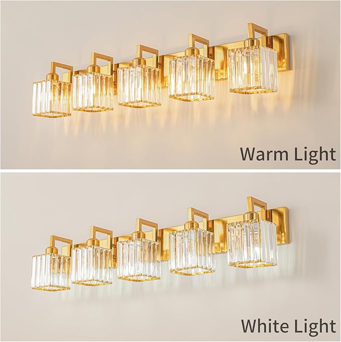 FDPBY Modern Bathroom Vanity Light 5-Lights Chrome Crystal Wall Lamp Bathroom - Image 3