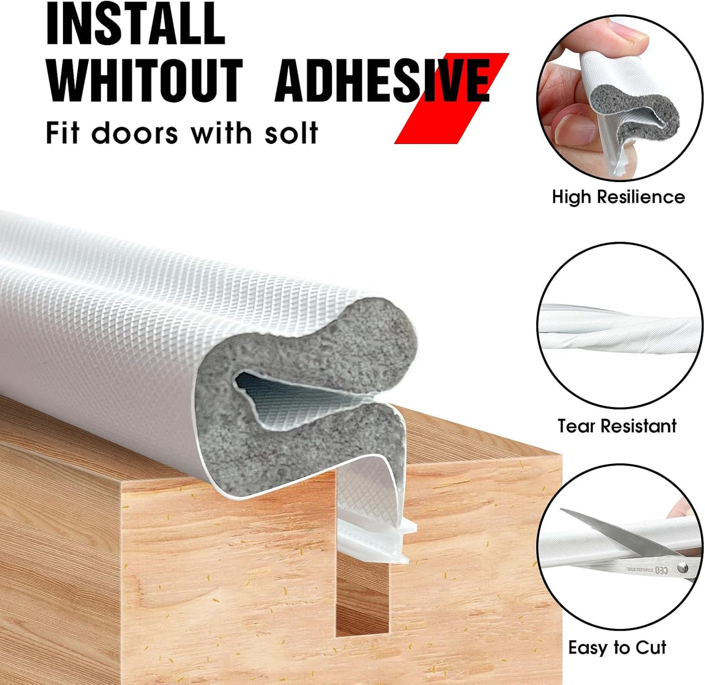 Extra Wide Kerf Door Weatherstripping for Door Frame Seal,New Upgrape V-Shaped Front Door Weather Stripping,Thicken Exterior Door Weatherstrip for Large Gap,White Soundproof Insulation Strip 26Ft