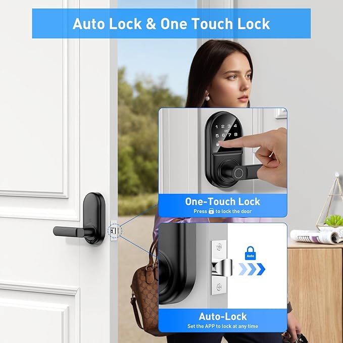 Smart keypad Door Lock with Handle，Fingerprint Keyless Entry Digital Lock with - Image 7