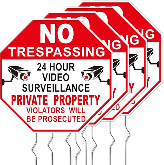 NO Trespassing Signs Private Property Video Surveillance Sign, Large 4-Pack by YourRulesYourRevelry