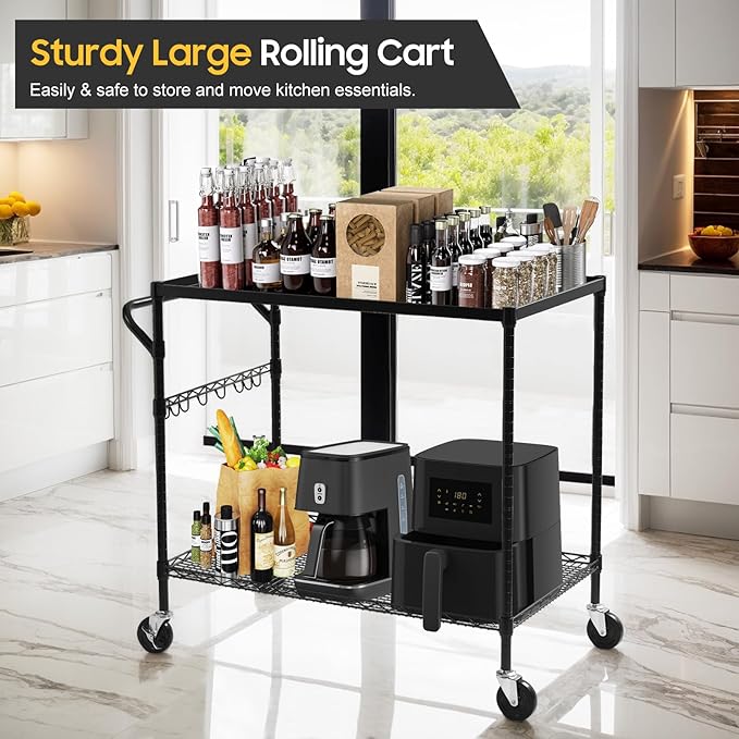 WDT 2-Tier Utility Cart with Wheels, Metal Cart with 1000LBS Capacity, NSF - Image 6