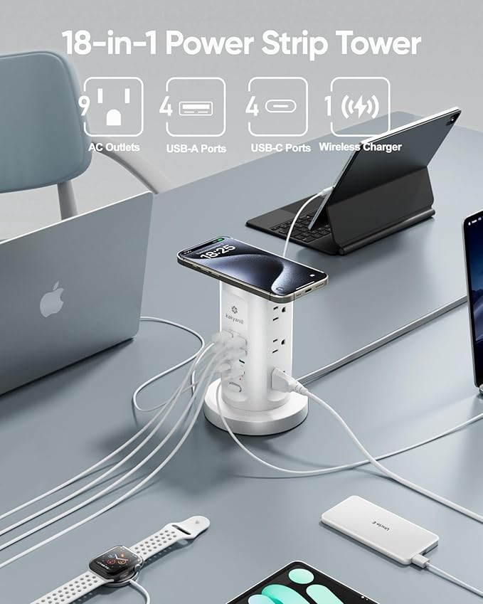 Kakyanill 115W USB Charging Station, Surge Protector Power Strip Tower - Image 2