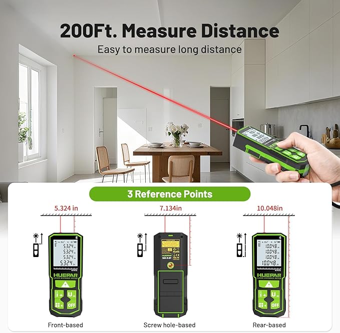 Huepar Laser Distance Measure 200Ft. Digital Rechargeable Laser Measuring Tool - Image 7