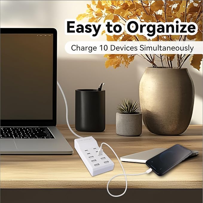 USB Charging Station with 6 USB-A & 4 USB-C Ports, 50W 10A USB Charging Block - Image 6