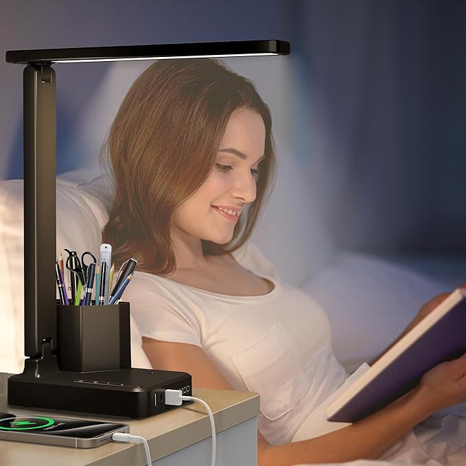 LED Desk Lamp with 3 USB Charging Ports 1 AC Outlet Small Table Lamp - Image 9