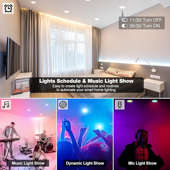VANANCE Smart Can Light 6 Inch, 2700K-6500K CCT Selectable, RGB Remote LED - Image 6