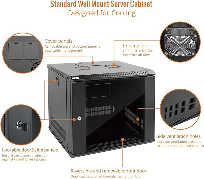 Tecmojo 9U Wall Mount Server Cabinet IT Network Rack Enclosure Lockable Door - Image 3