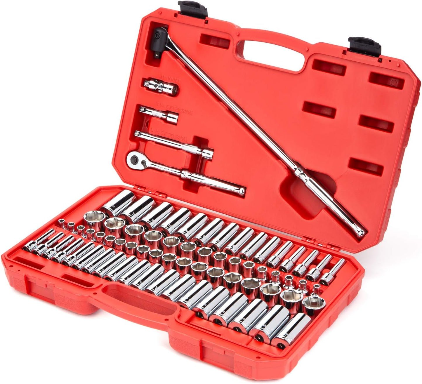 TEKTON 3/8 Inch Drive 6-Point Socket and Ratchet Set, 73-Piece (1/4-1 in., 6-24 mm) | SKT15311