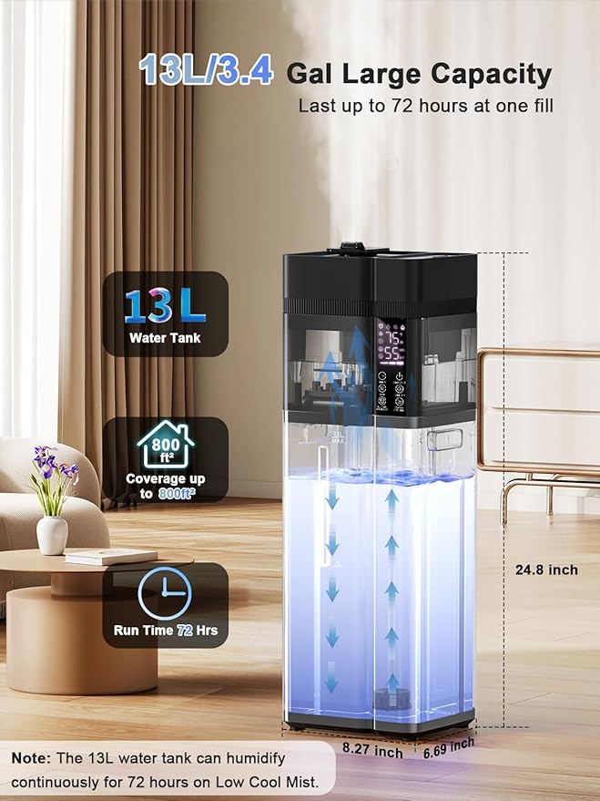 Zeova 13L/3.4Gal Humidifiers for Bedroom, Ultrasonic Warm & Cool Mist - Image 4